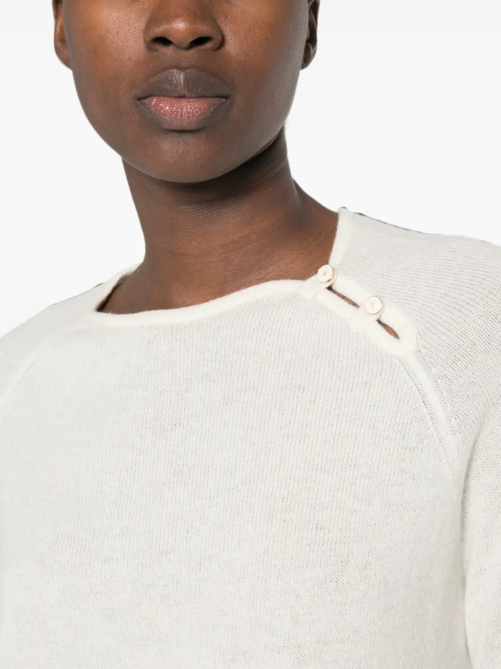 Forte Trui met raglan mouwen en knoopdetail Beige