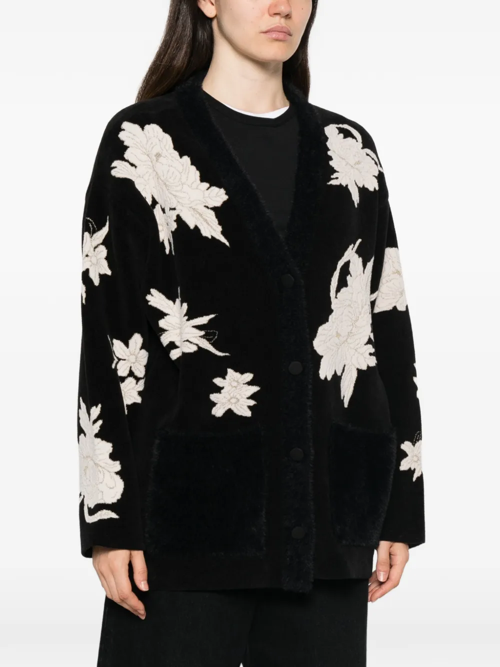 Forte Jack met geborduurde bloemen Zwart