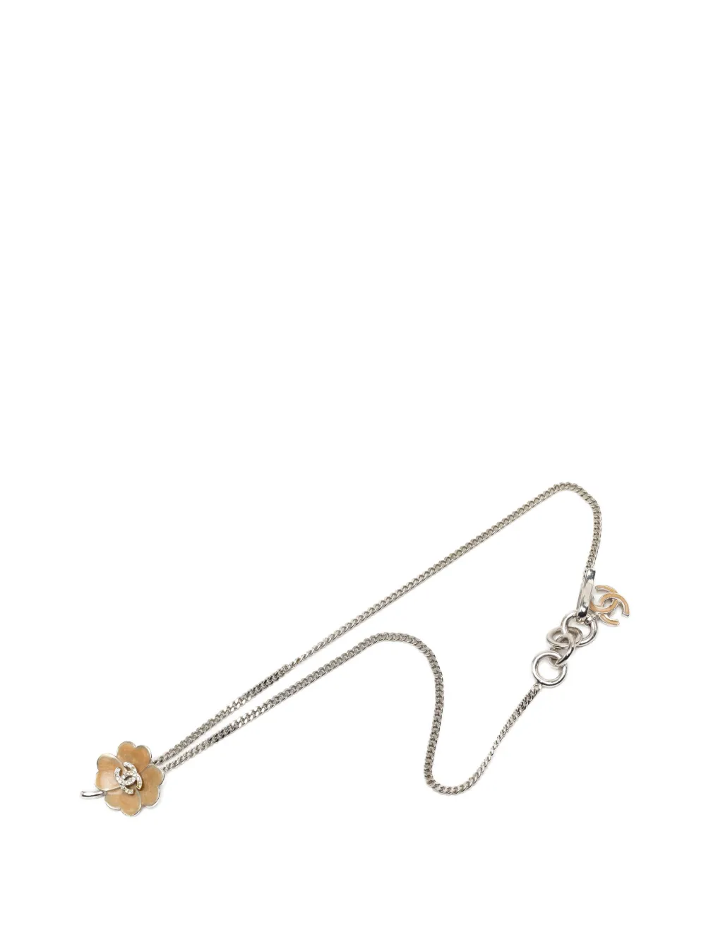 CHANEL Pre-Owned Collana in ottone smaltato con pendente CC Clover e strass 2004 - Argento