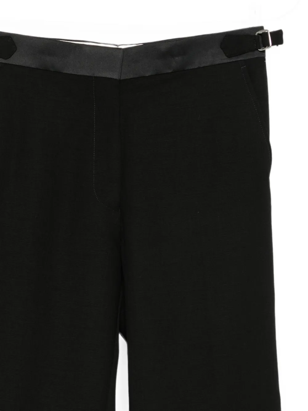 Wales Bonner Satin-trim Buckled-waist Trousers in Black, view 3