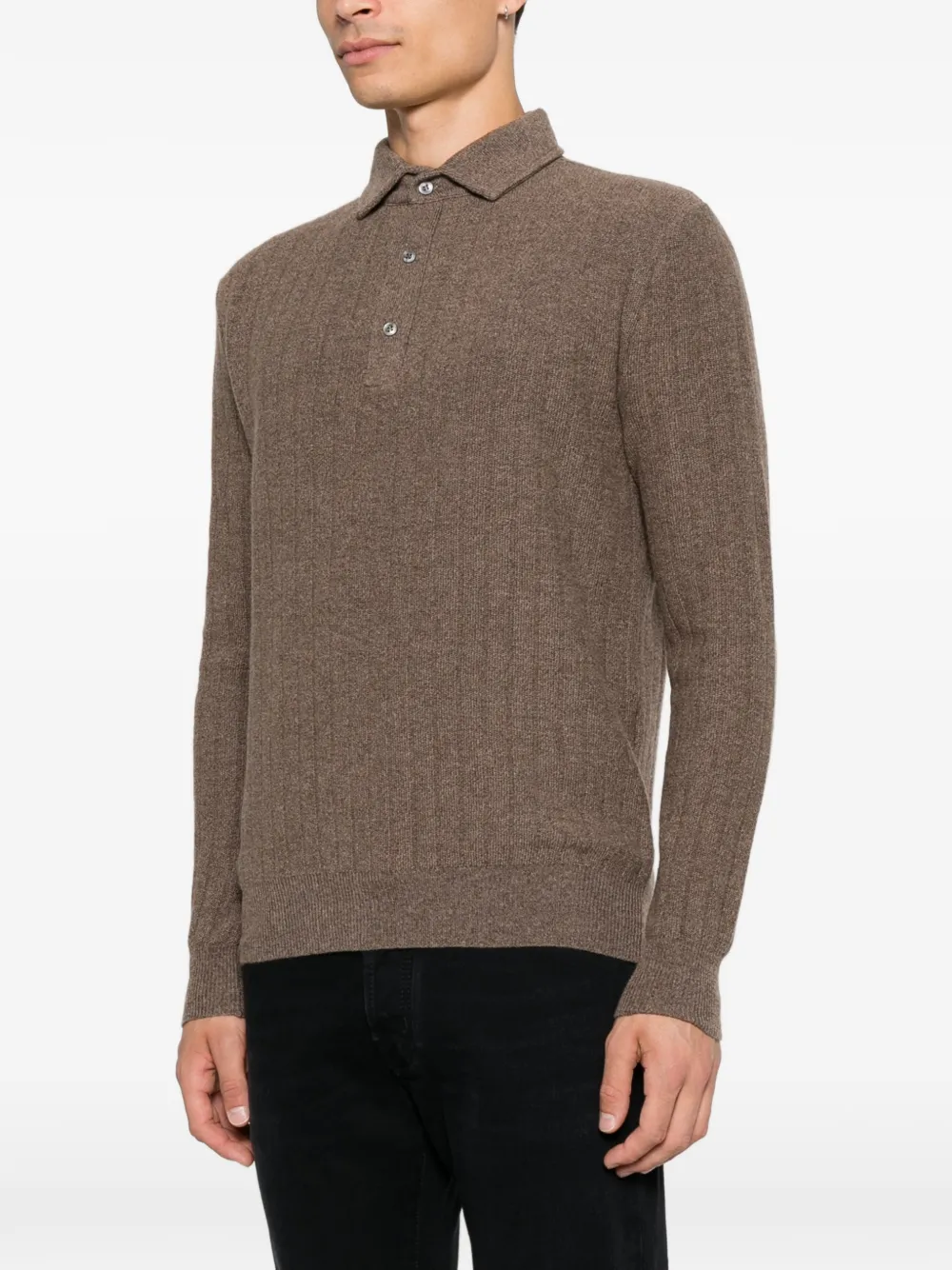 Lardini Ribgebreid poloshirt Bruin