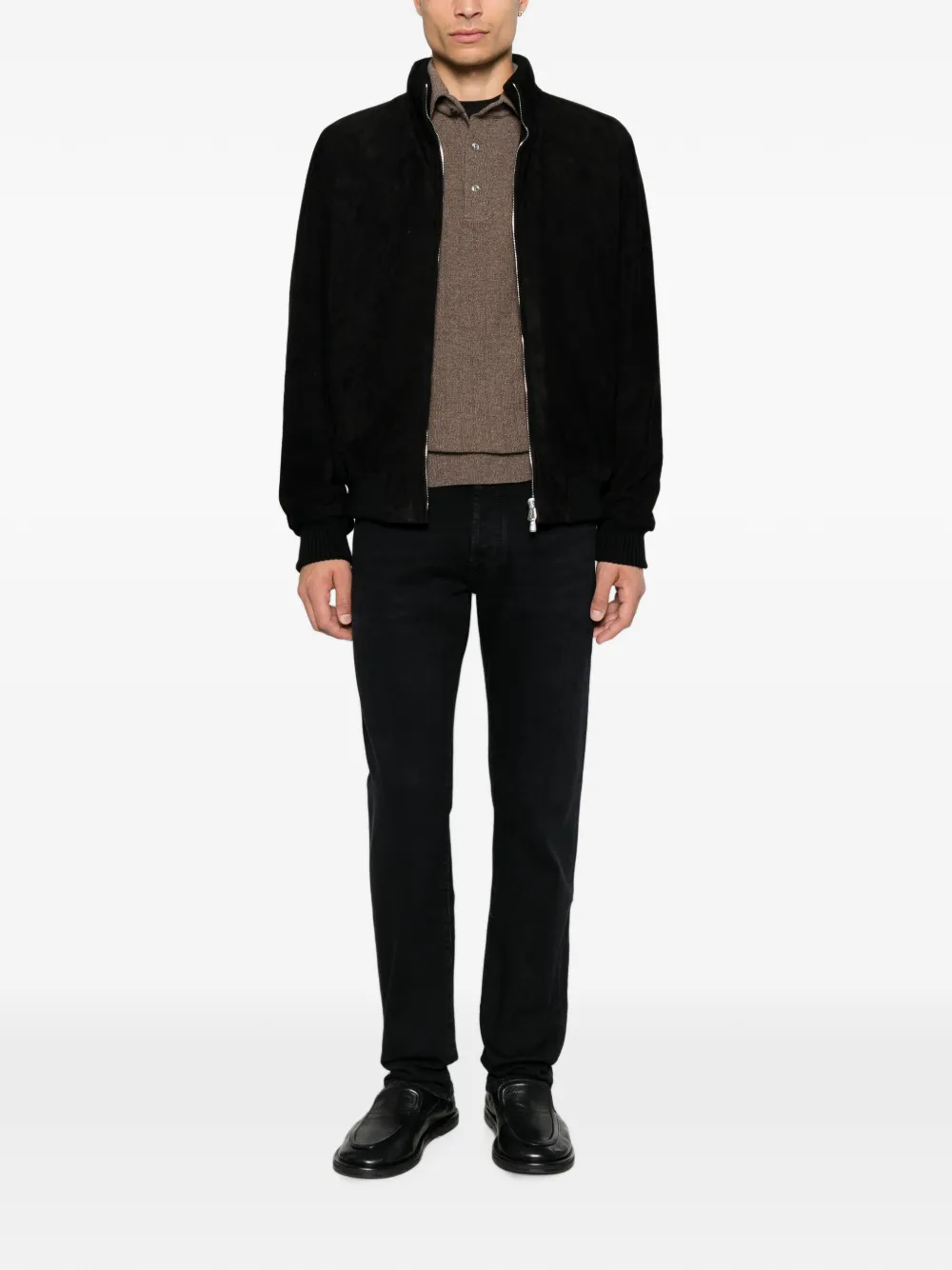 Lardini Ribgebreid poloshirt Bruin