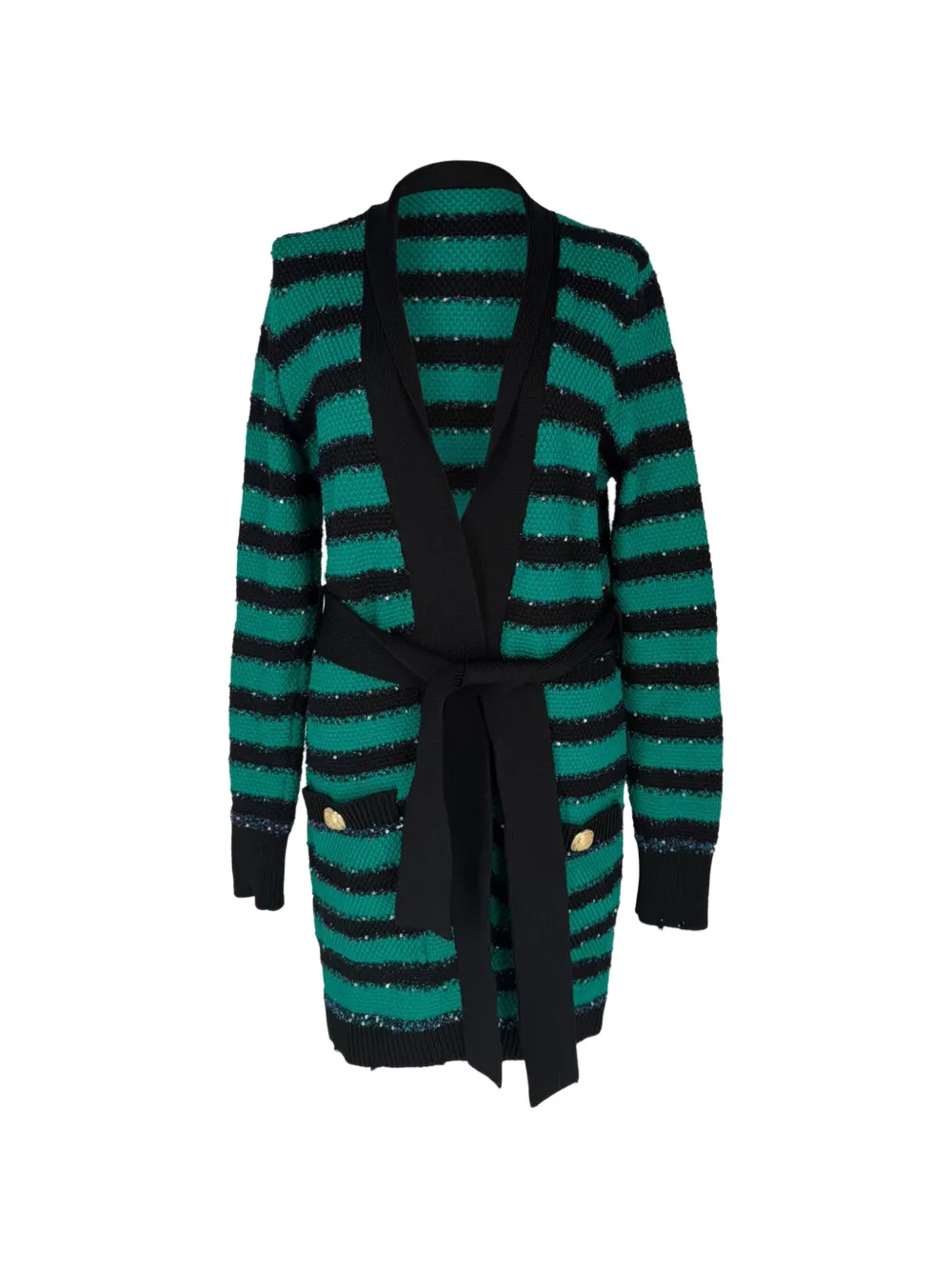 Balmain Pre-Owned Striped belted cardigan - Grün