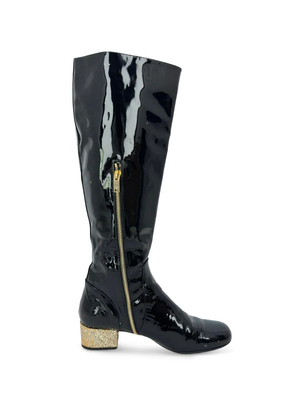 Saint Laurent Pre-Owned Glitter heel knee-high boots - Schwarz