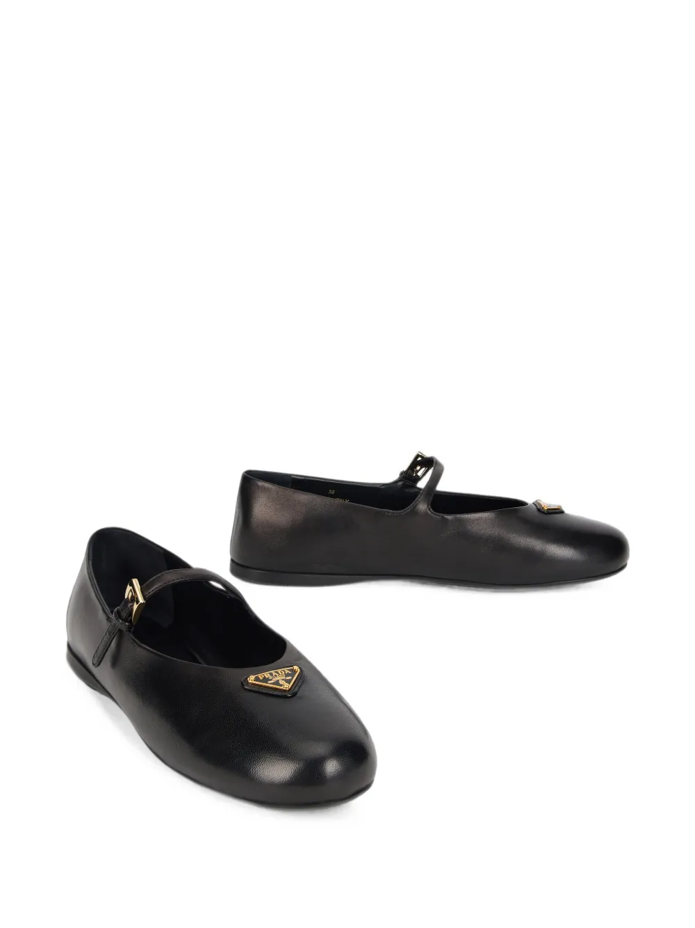 Prada logo-plaque buckle-strap ballet flats Zwart