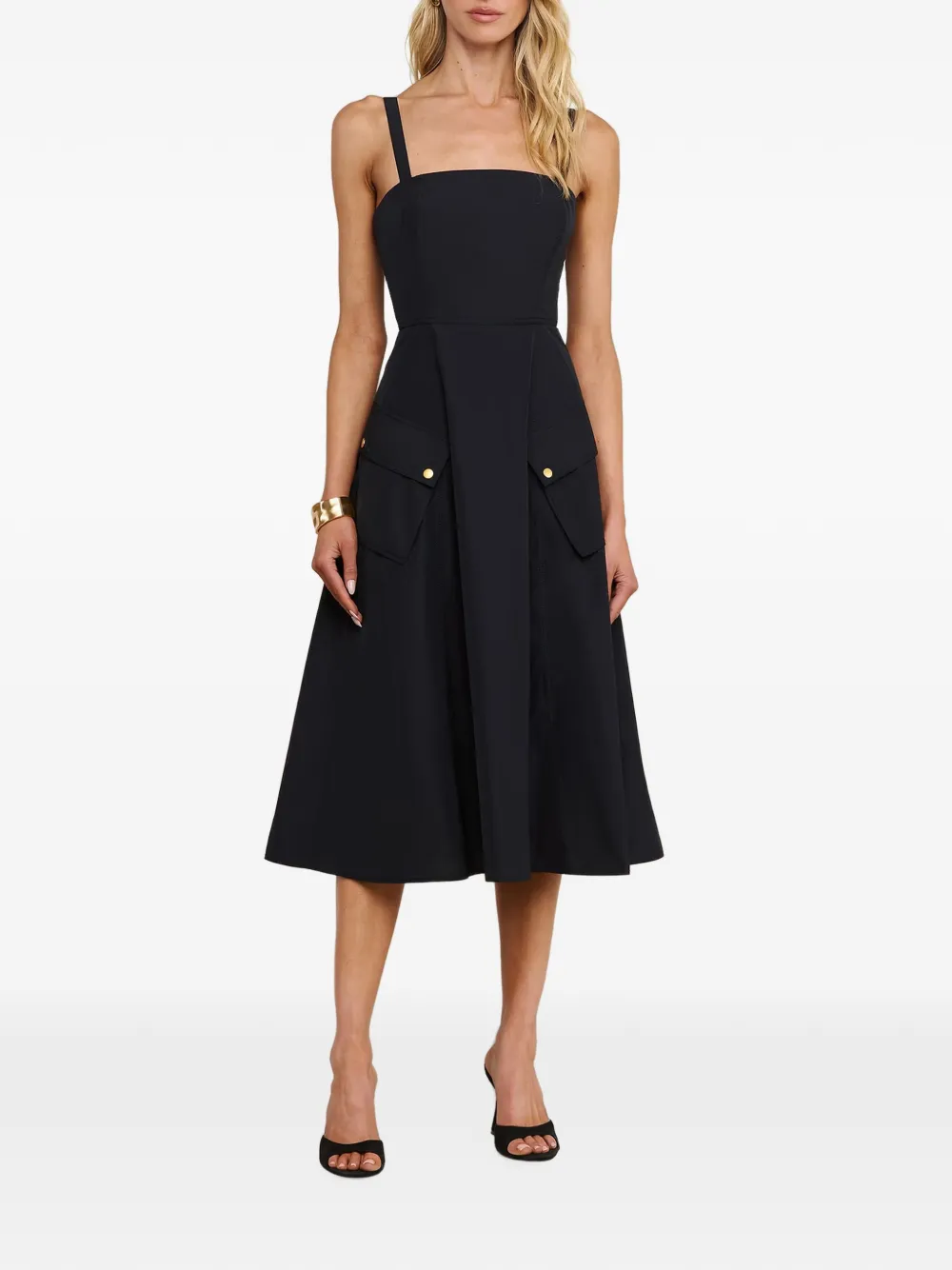 L'Agence Ayela midi-jurk met zakdetail Zwart
