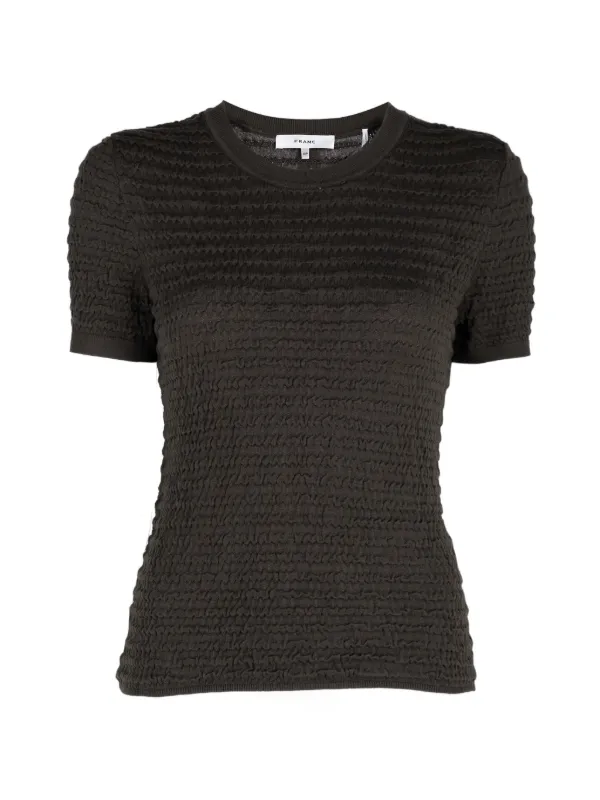 Frame Smocked Short-sleeve Top in Brown
