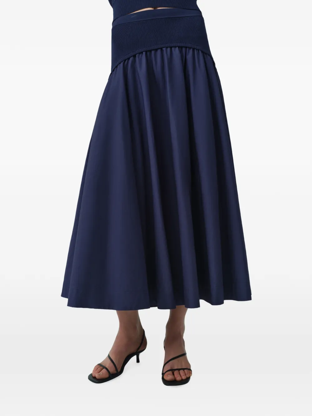 SIMKHAI Ovie Flared Midi Skirt in Blue, view 3