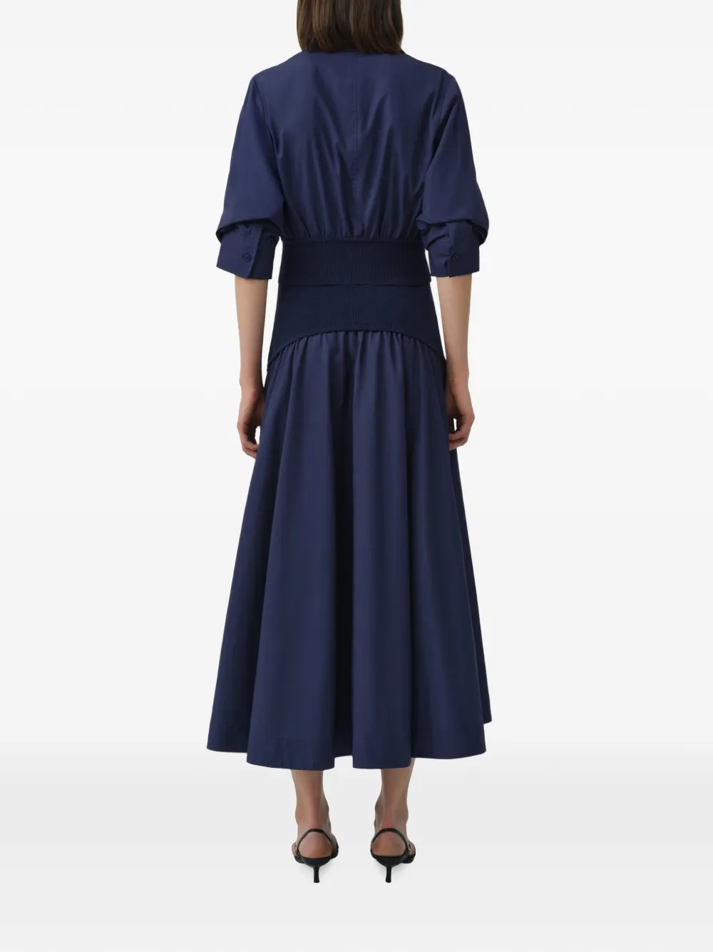 SIMKHAI Ovie Flared Midi Skirt in Blue, view 2