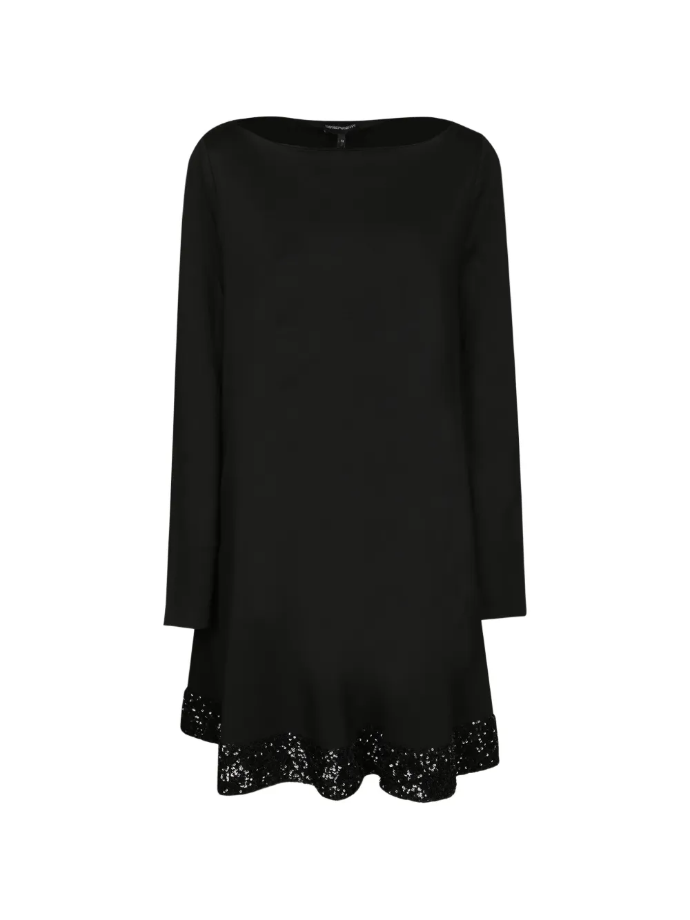 Emporio Armani stretch-viscose jersey dress with boat neck and sequin hem - Nero