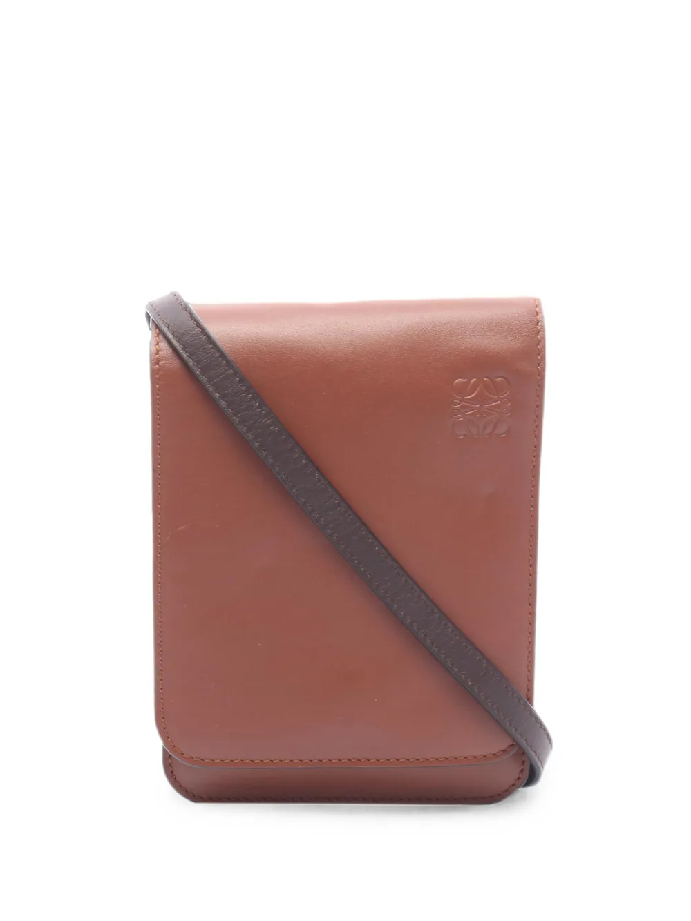 Loewe Pre-Owned 2010-2026 Bicolor Leather Anagram Gusset Flat crossbody bag - Braun