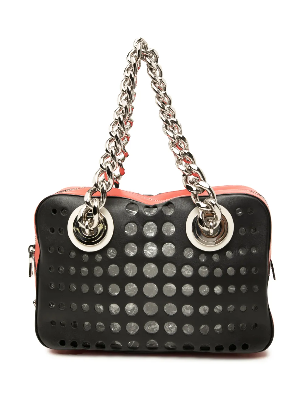 Prada Pre-Owned Borsa a mano City Fori in pelle traforata con catena 2013-2026 - Nero
