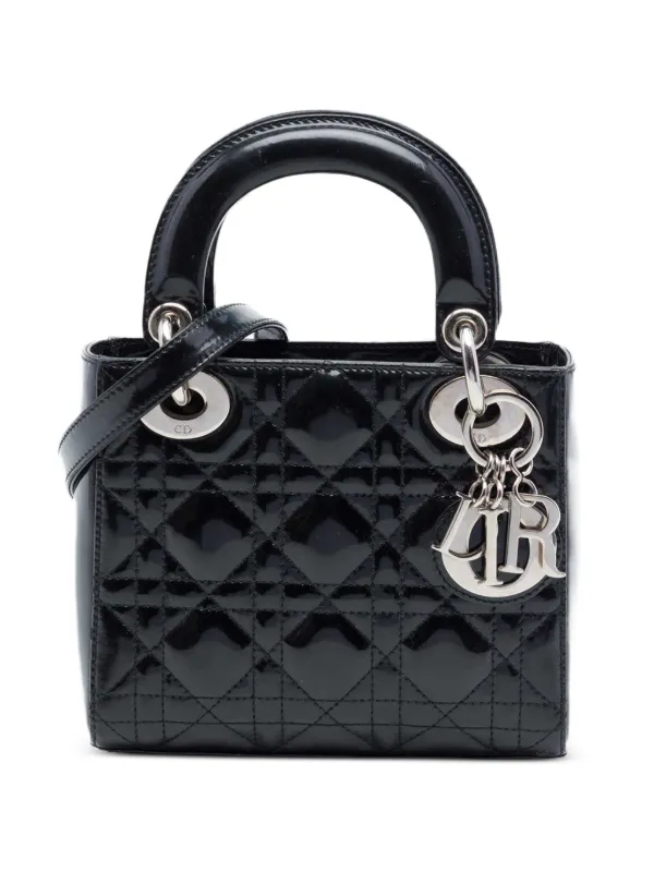 Dior Pre-owned 2010 Mini Patent Cannage Lady Dior Satchel in Black