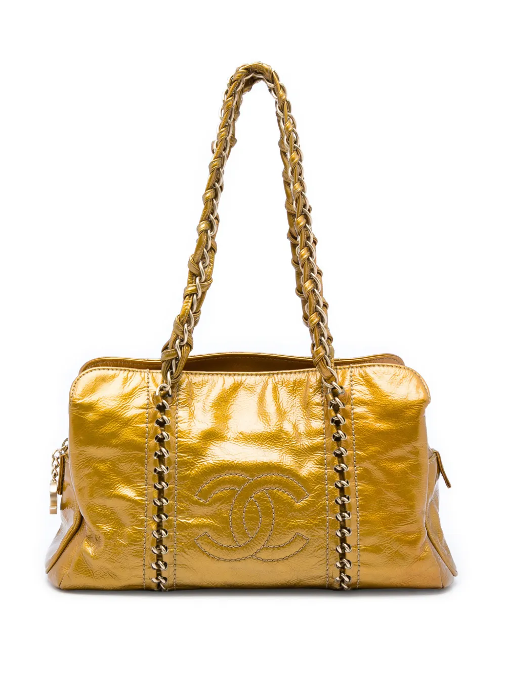 CHANEL Pre-Owned 2006-2008 Medium Crinkled Patent Luxe Ligne tote bag - Gold