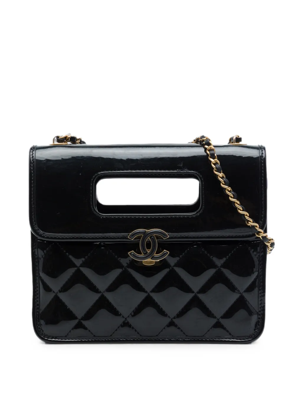CHANEL Pre-Owned 2021-2026 Mini Quilted Patent Graphic Catch Flap satchel - Nero