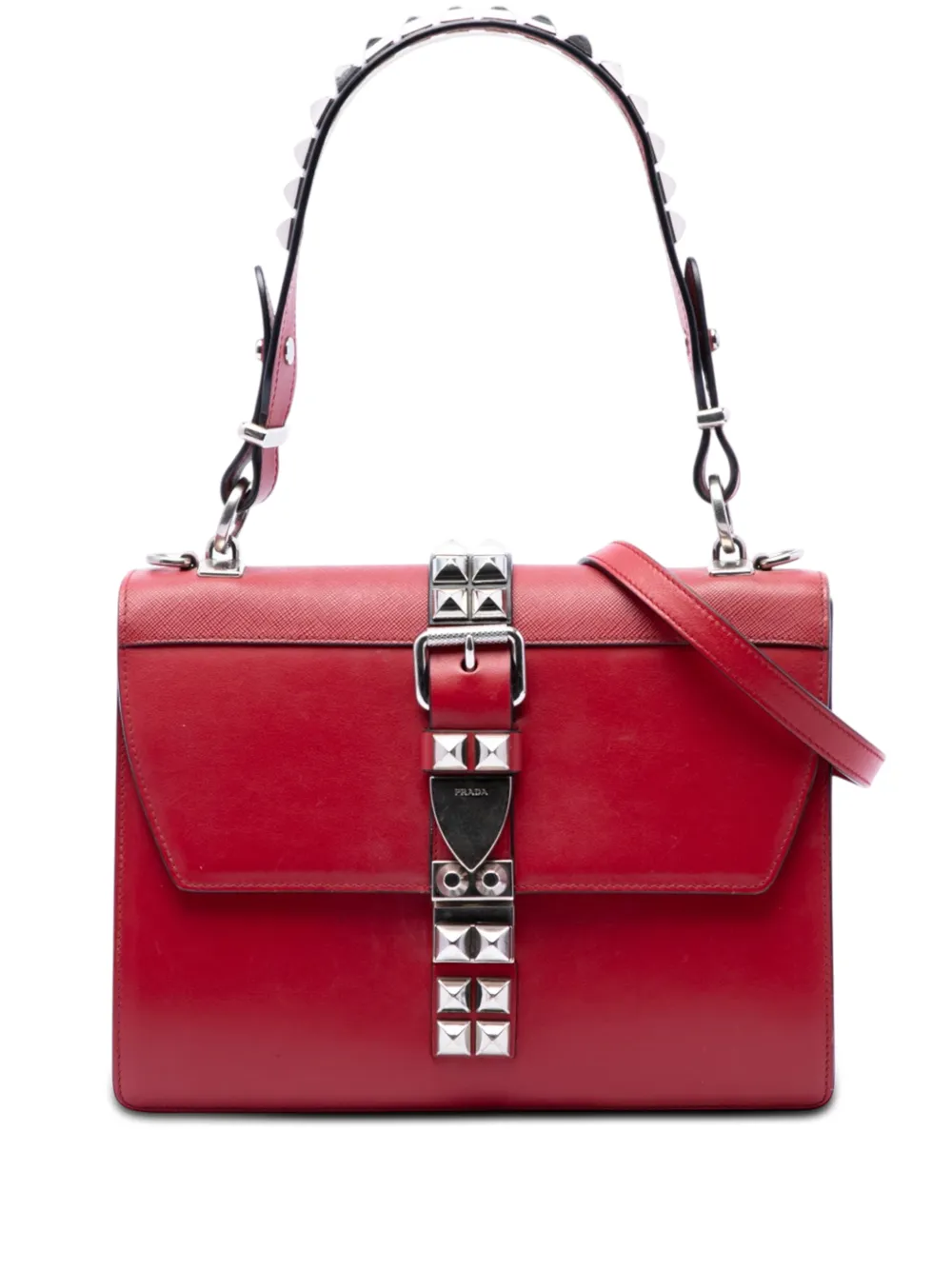 Prada Pre-Owned Borsa a tracolla Elektra in pelle City Calf e Saffiano con borchie 2010-2026 - Rosso