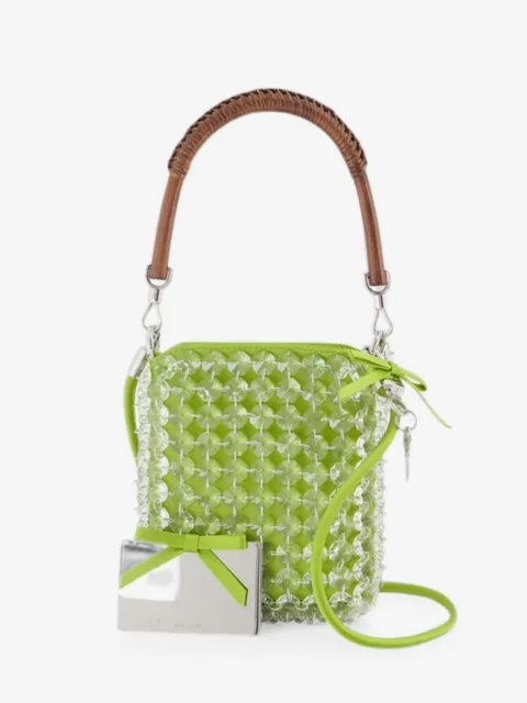 Self-Portrait green crystal chain mini tote bag