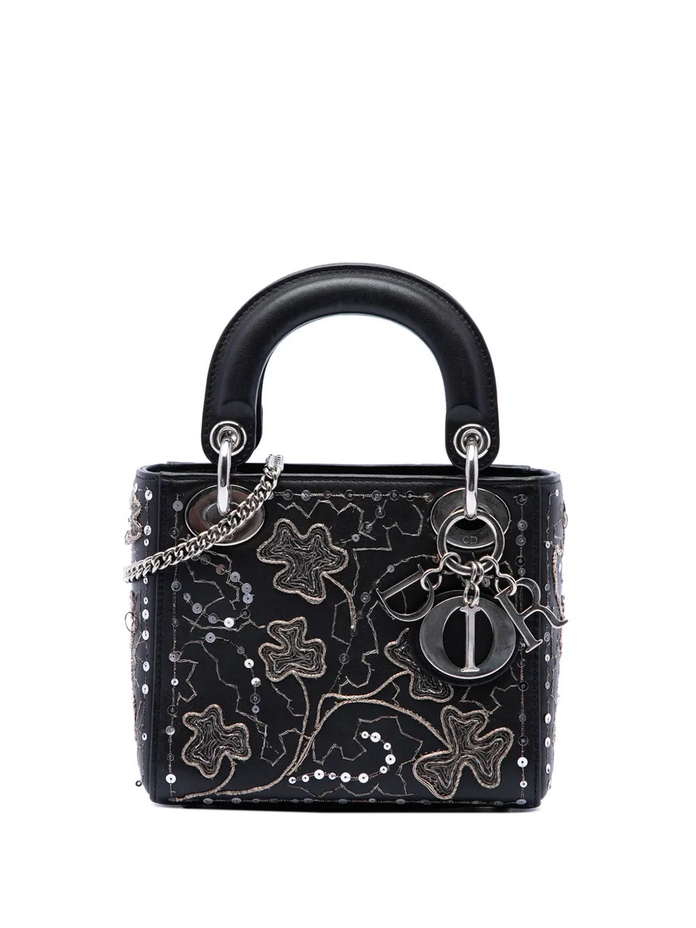 Christian Dior Pre-Owned 2018 Mini Calfskin Embroidered Clovers Lady Dior satchel - Black