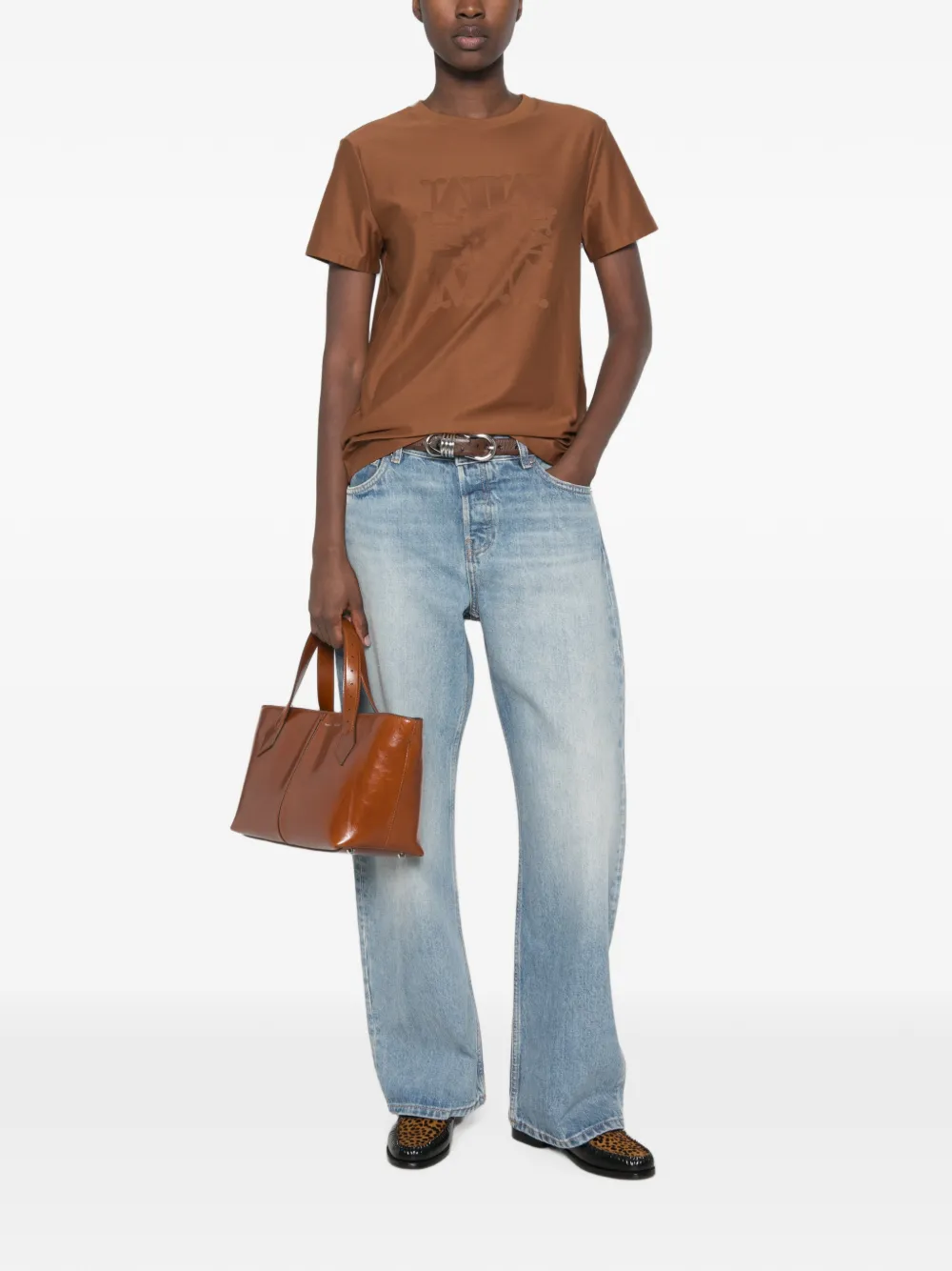 Max Mara Panfilo T-shirt met korte mouwen en logoprint Bruin