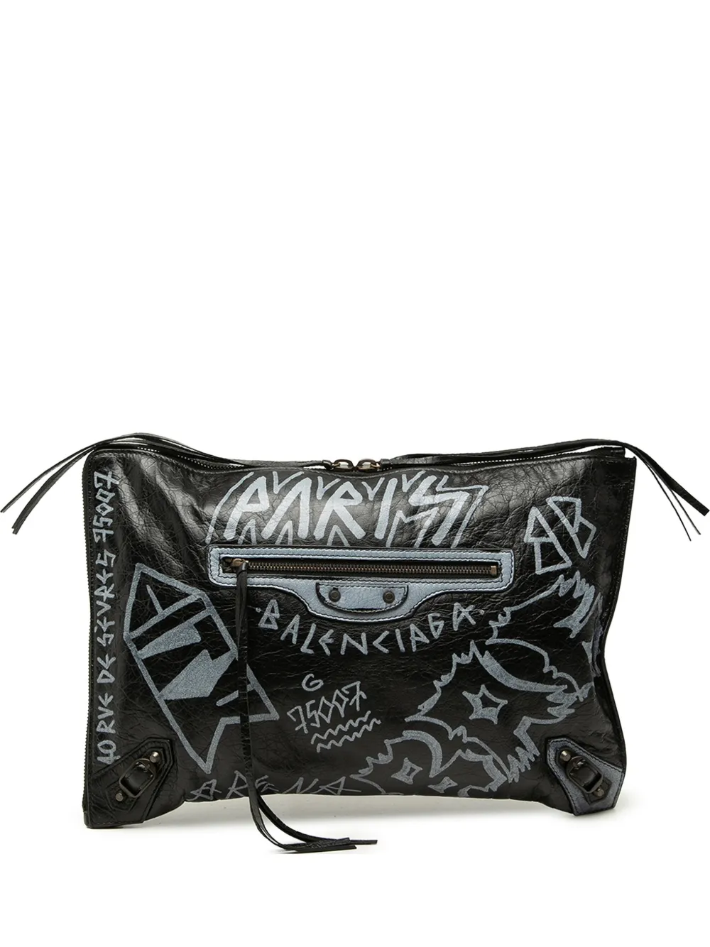 Balenciaga Pre-Owned 2018 Lambskin Motocross Classic Graffiti All Over Zip Around Flat clutch bag - Nero