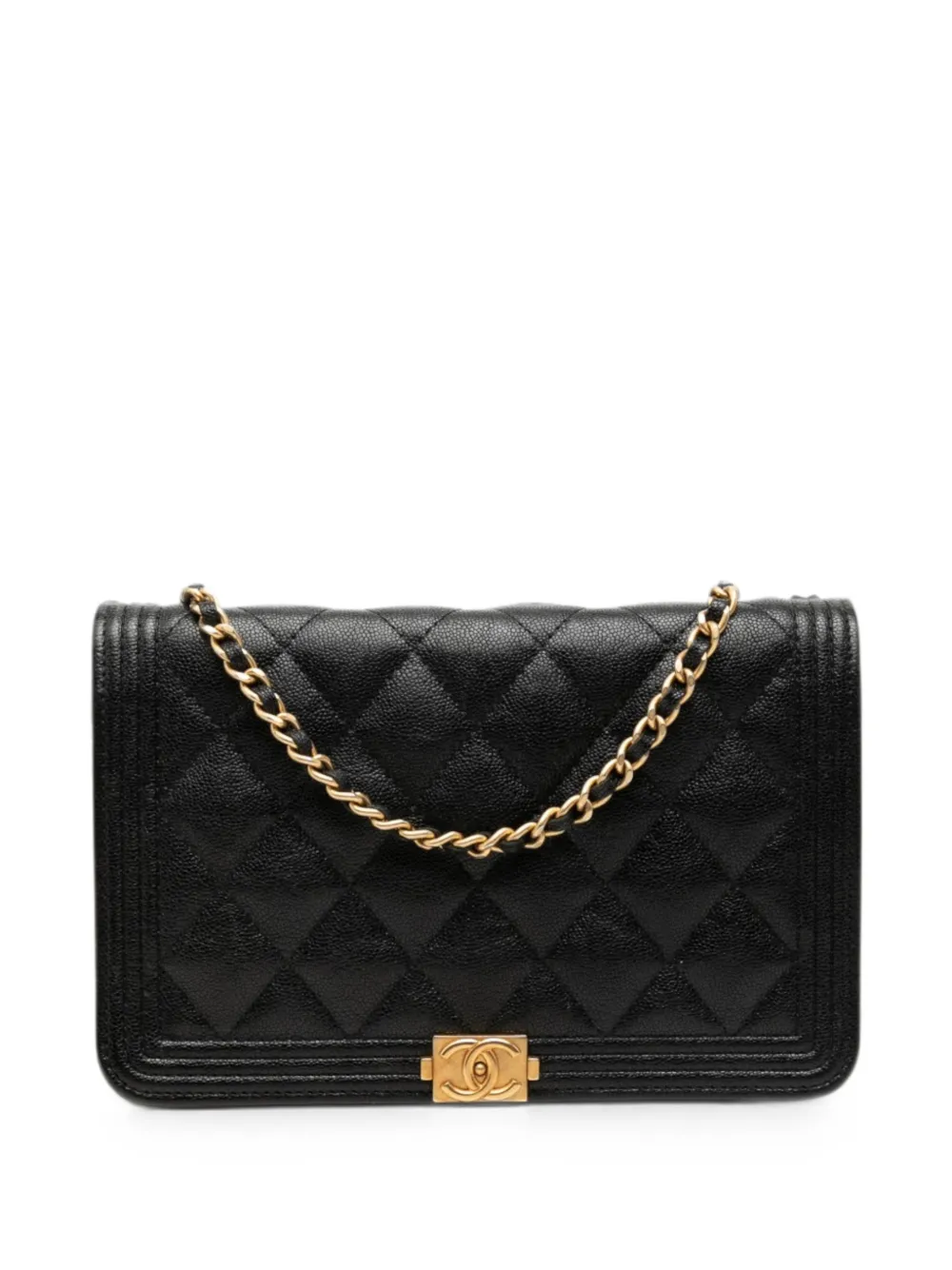 CHANEL Pre-Owned 2018-2019 Quilted Caviar Boy Wallet on Chain crossbody bag - Nero