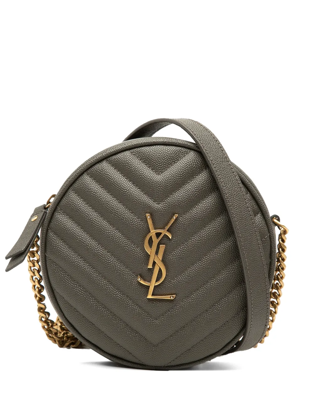 Saint Laurent Pre-Owned petite sacoche à bandoulière Vinyle ronde à chevrons et texture Grain De Poudre (2020) - Gris