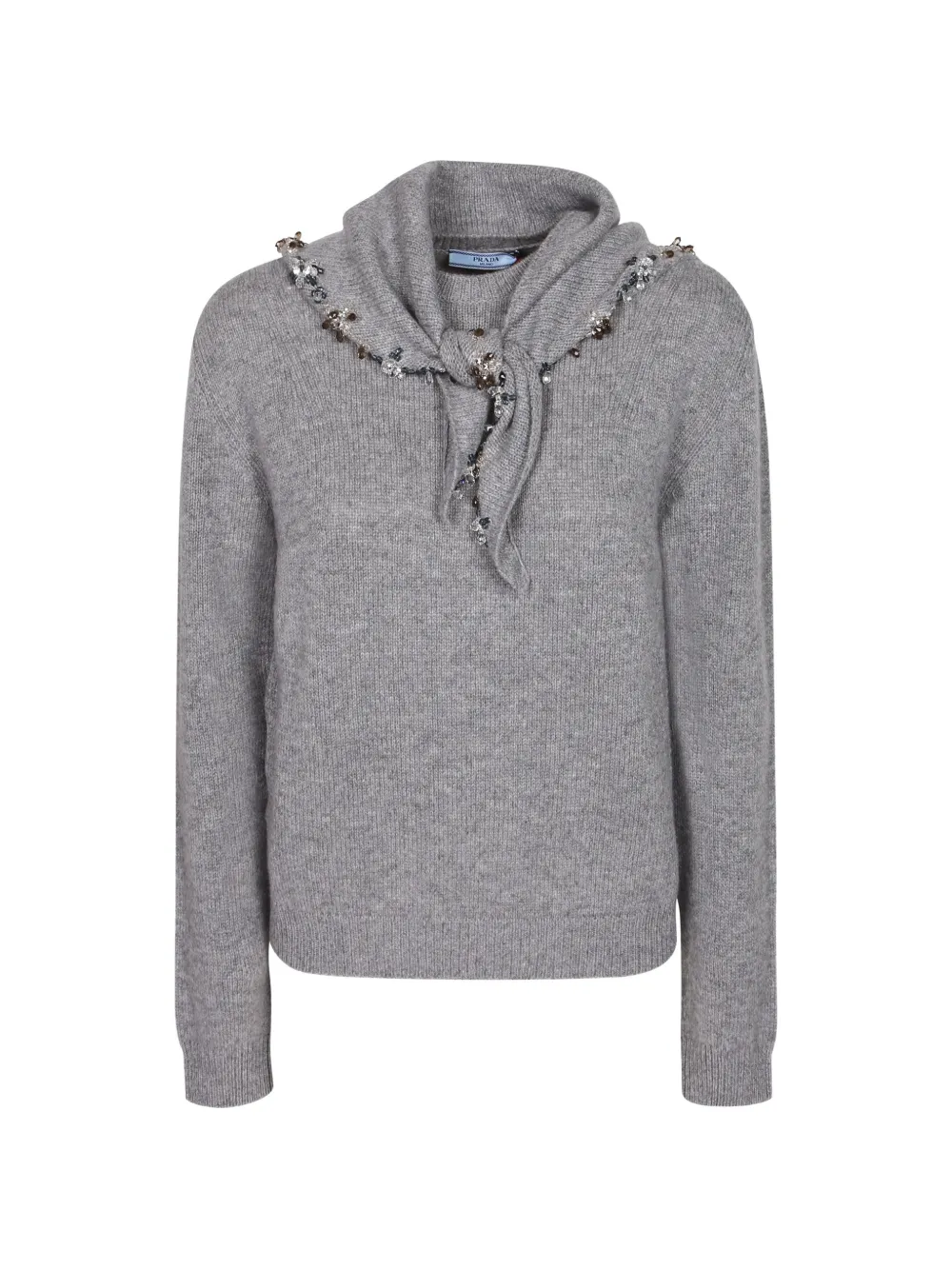 Prada crystal-embellished scarf-detail sweater - Grau
