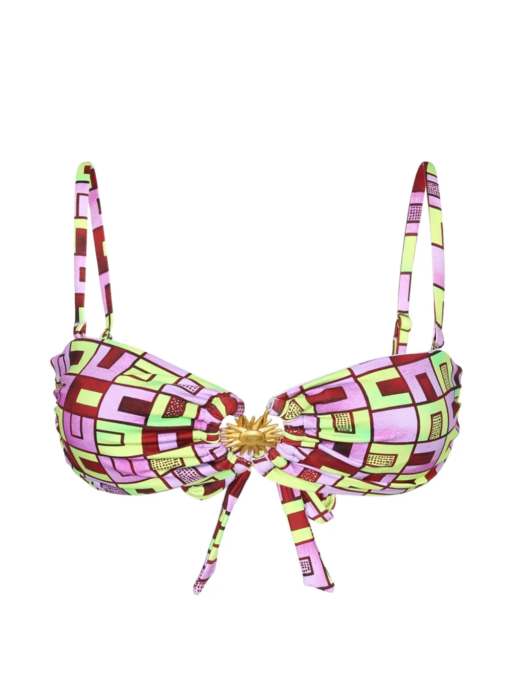 Vlisco Dialogues geometric-print sun-detail bikini top - Rosa