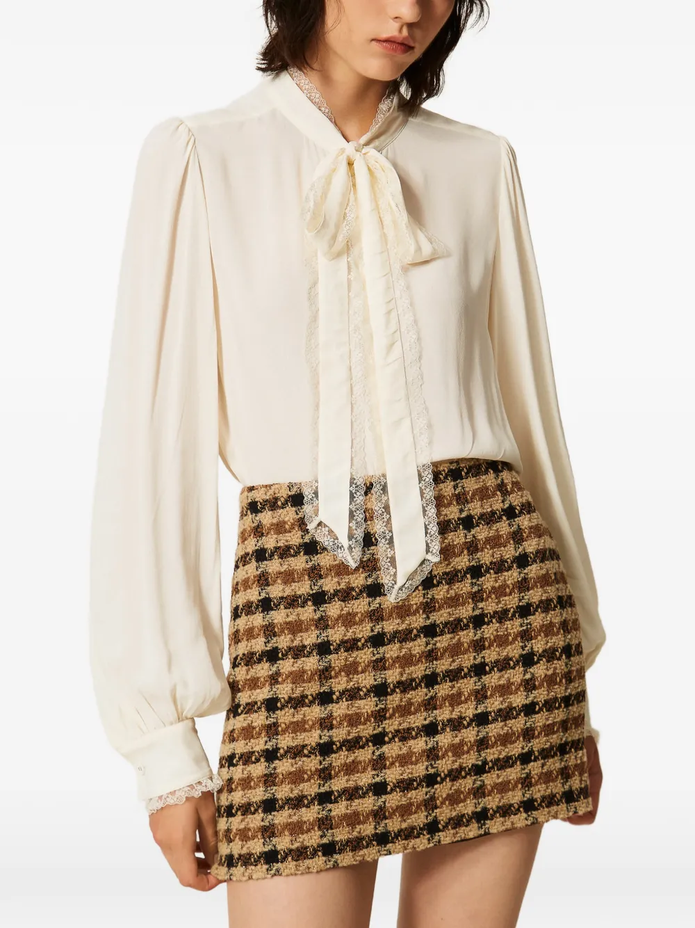 TWINSET Geruite bouclé mini-rok Bruin