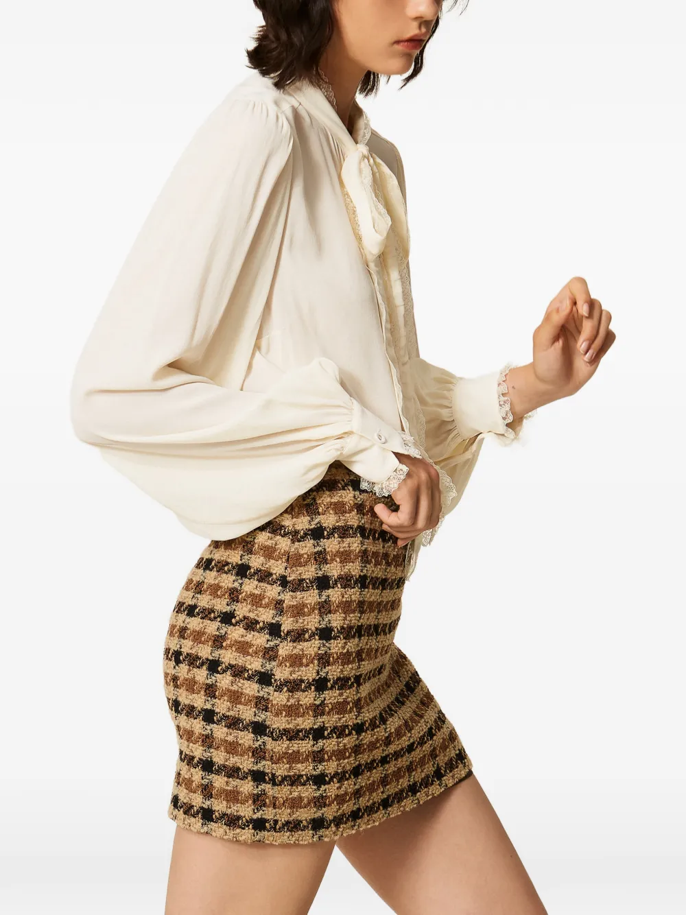 TWINSET Geruite bouclé mini-rok Bruin