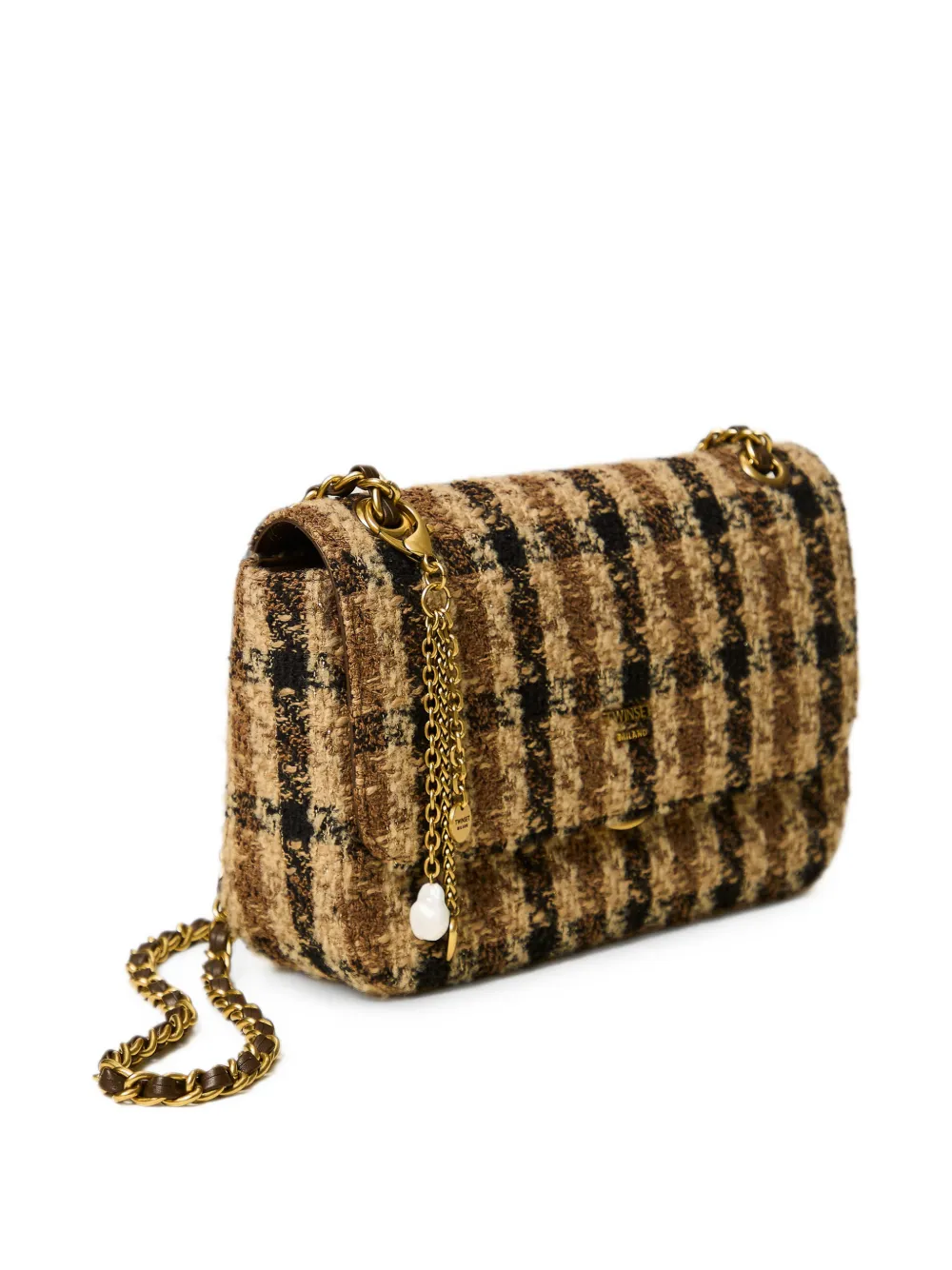 TWINSET Bouclé geruite schoudertas Bruin