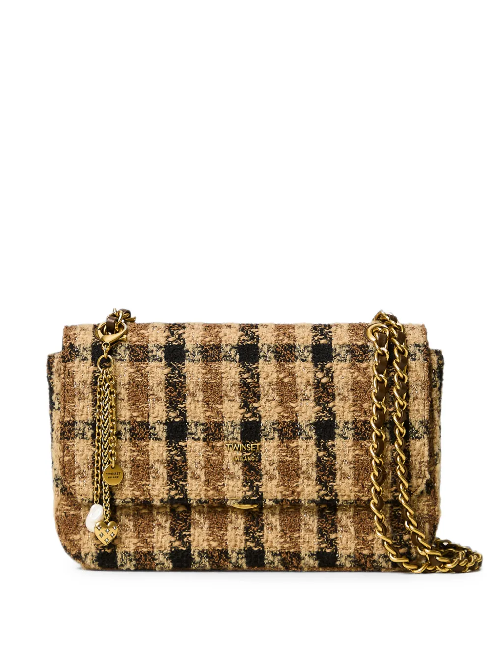 TWINSET bouclé checked shoulder bag