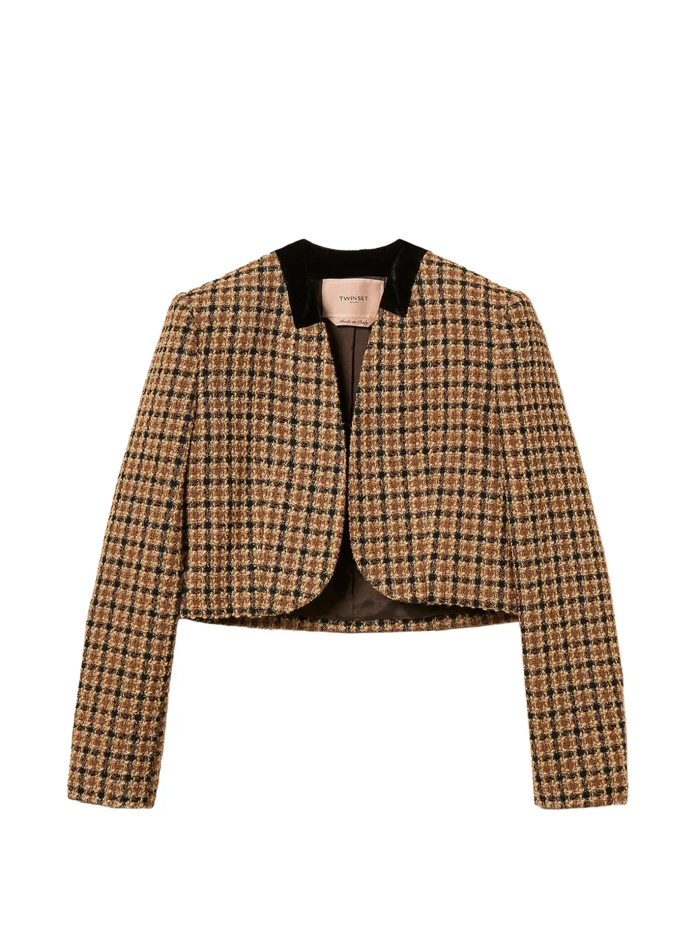 TWINSET Karierte Spencer Bouclé-Jacke - Braun