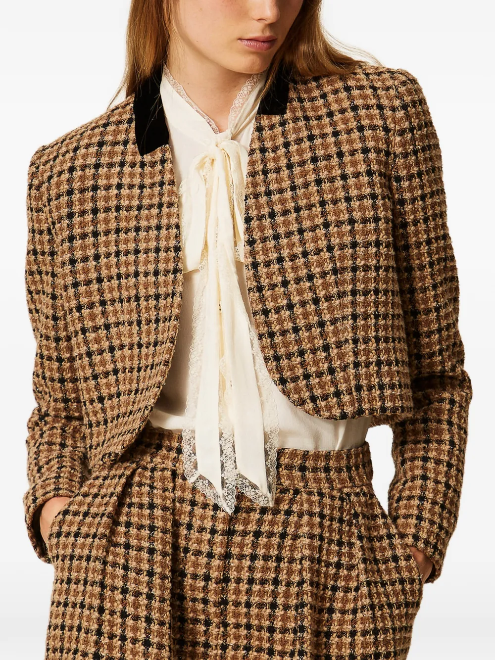 TWINSET Bouclé Spencer geruit jack Bruin