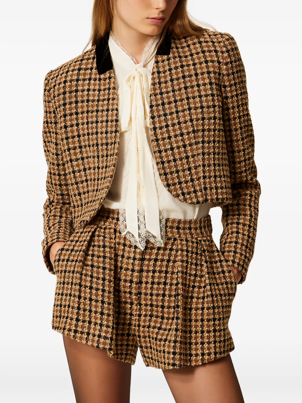 TWINSET Giacca Spencer a quadri - Marrone