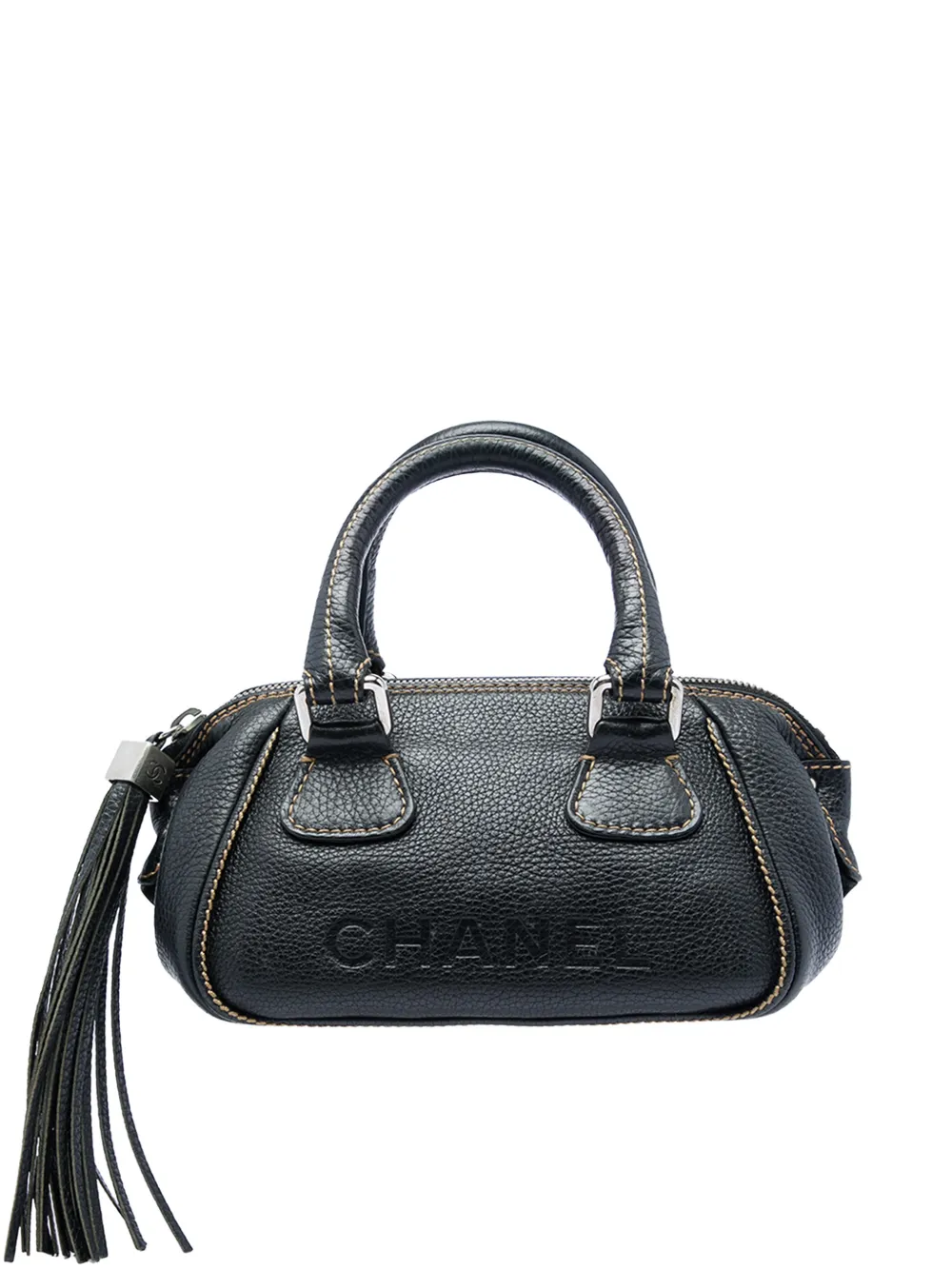 CHANEL Pre-Owned Borsa a mano LAX Bowler in pelle di vitello pieno fiore con nappa 2003-2004 - Nero