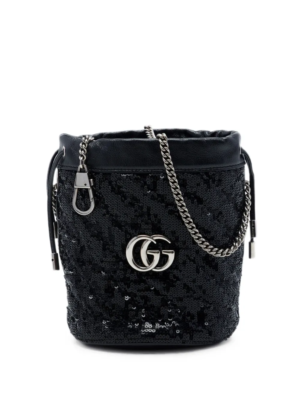 Gucci Pre-Owned 2016-2026 Small GG Marmont Sequined Diagonal Matelasse Calfskin bucket bag - Nero
