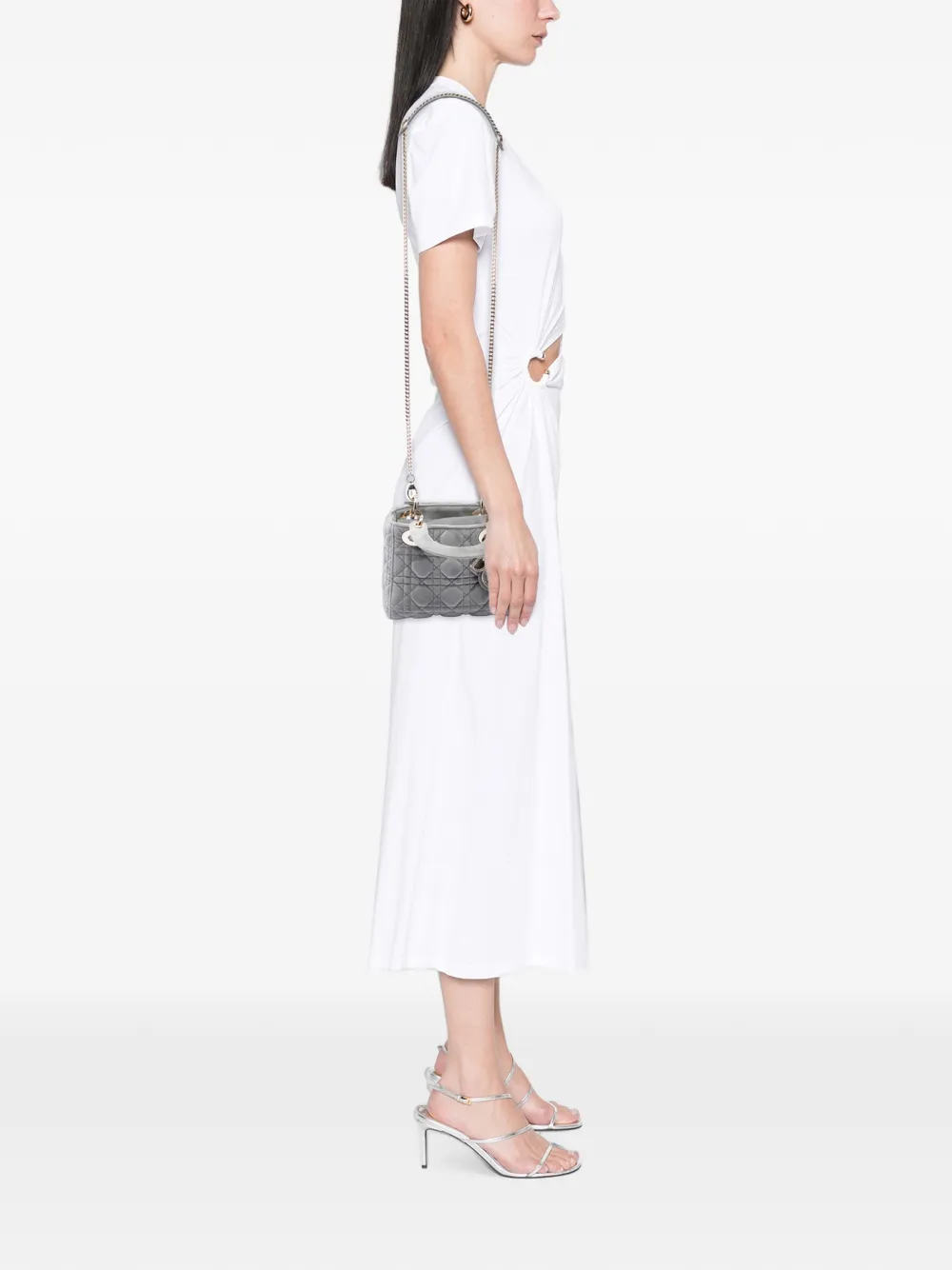 Christian Dior Pre-Owned 2019 Mini Velvet Cannage Lady Dior satchel - Grigio