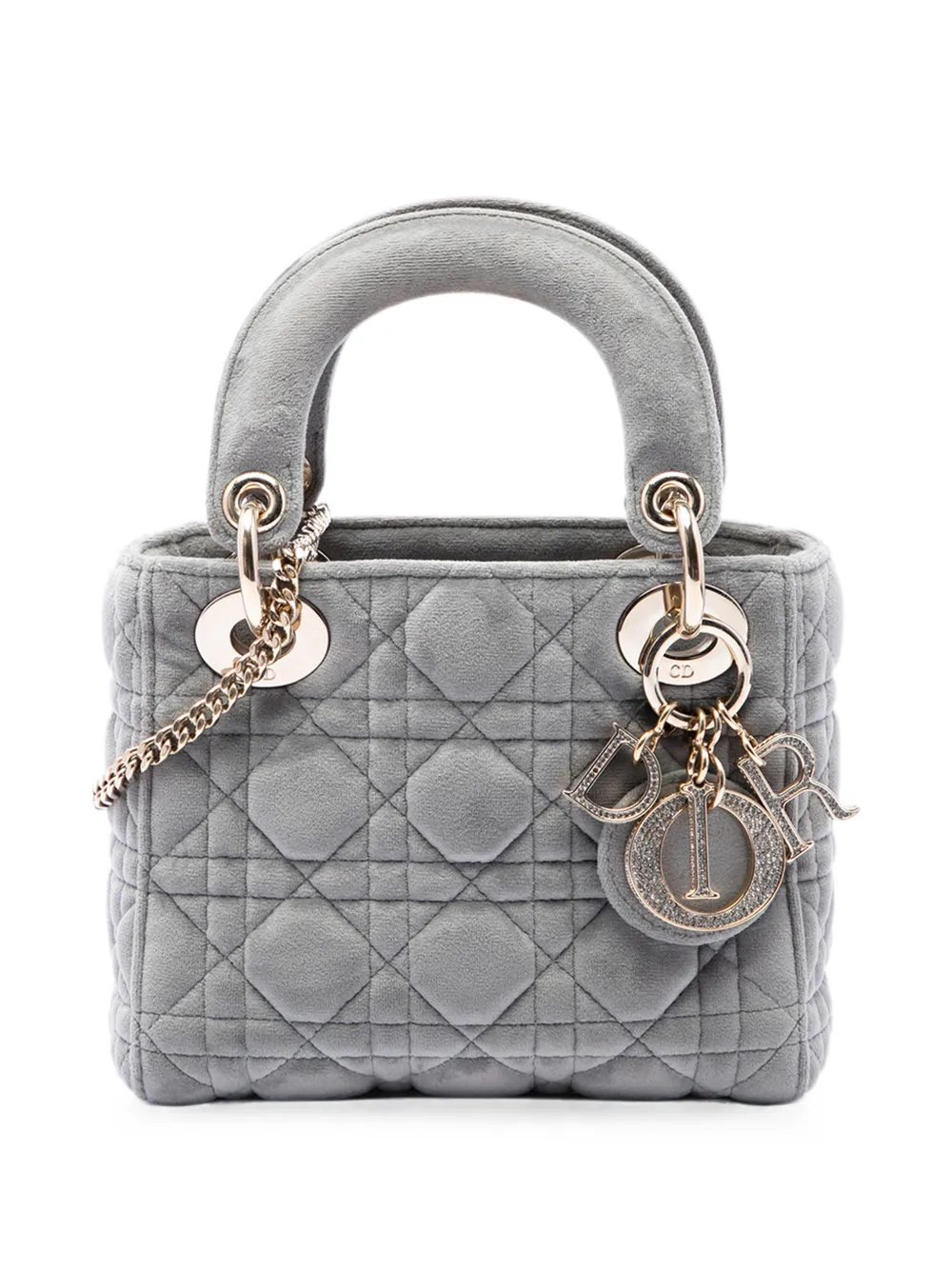 Christian Dior Pre-Owned 2019 Mini Velvet Cannage Lady Dior satchel - Grigio