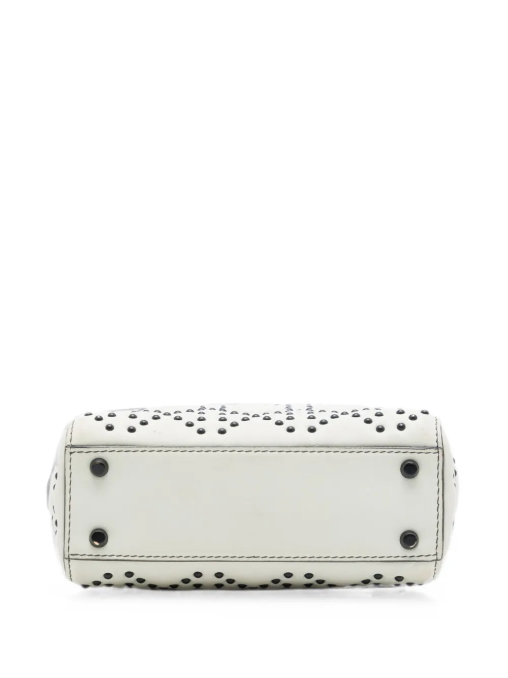 Dior Pre-owned 2018 Mini Lambskin Cannage Studded Supple Lady Dior Satchel in White, view 4