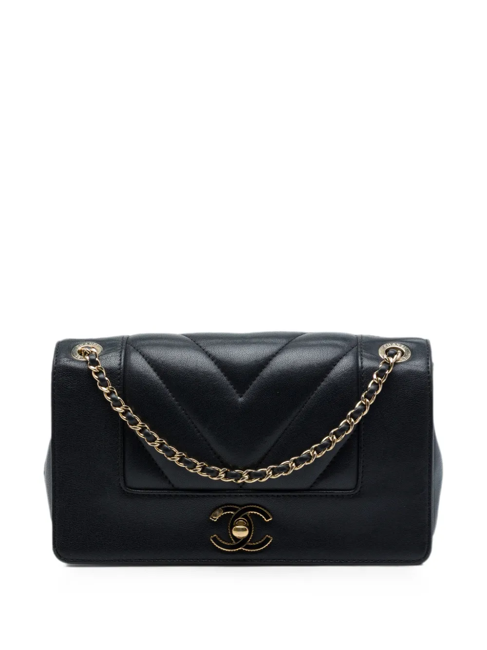 CHANEL Pre-Owned 2017-2018 Mini Quilted Chevron Sheepskin Mademoiselle Vintage Flap crossbody bag - Nero