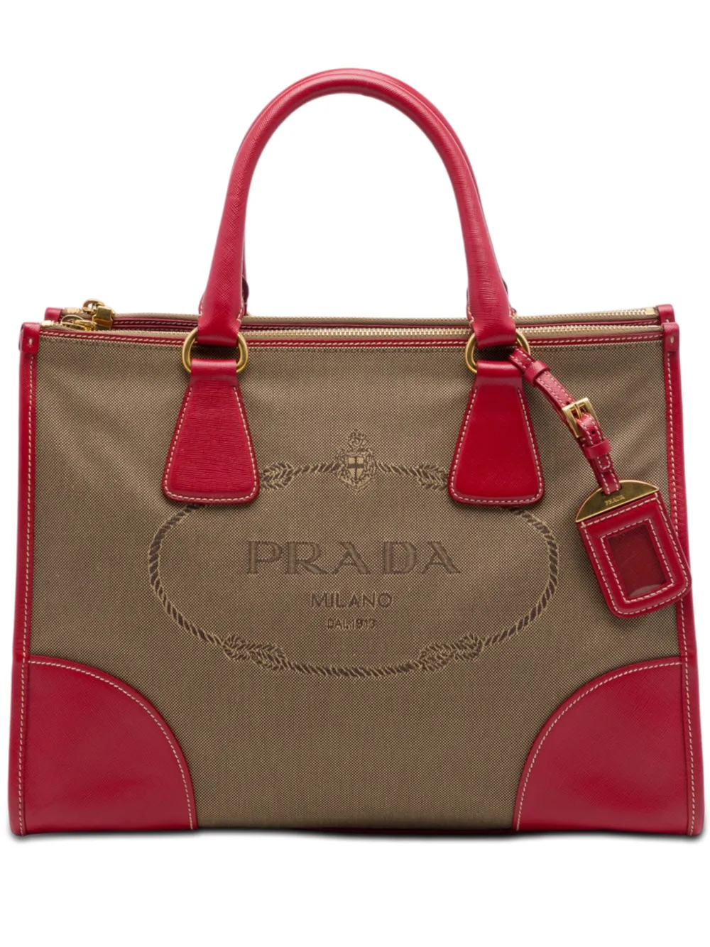 Prada Pre-Owned 2000-2013 Saffiano Trimmed Canvas Canapa Logo Double Zip satchel - Brown