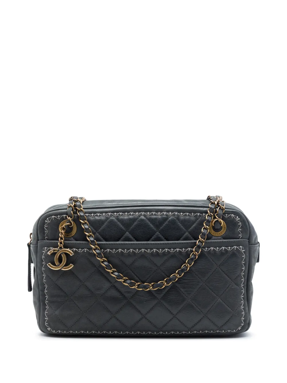 CHANEL Pre-Owned Borsa a spalla CC in pelle di vitello iridescente trapuntata con impunture 2015-2016 - Nero