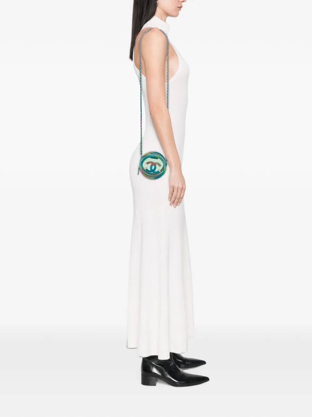 CHANEL Pre-Owned 2019 PVC and Metallic Lambskin CC Filigree Round Clutch with Chain crossbody bag - Verde
