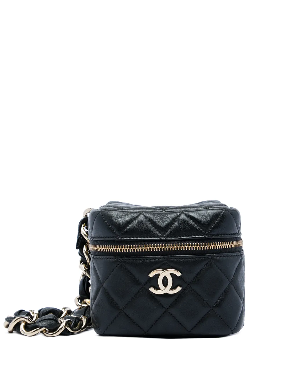 CHANEL Pre-Owned Trousse CC a cubo in pelle di agnello trapuntata con cinturino da polso 2021 - Nero