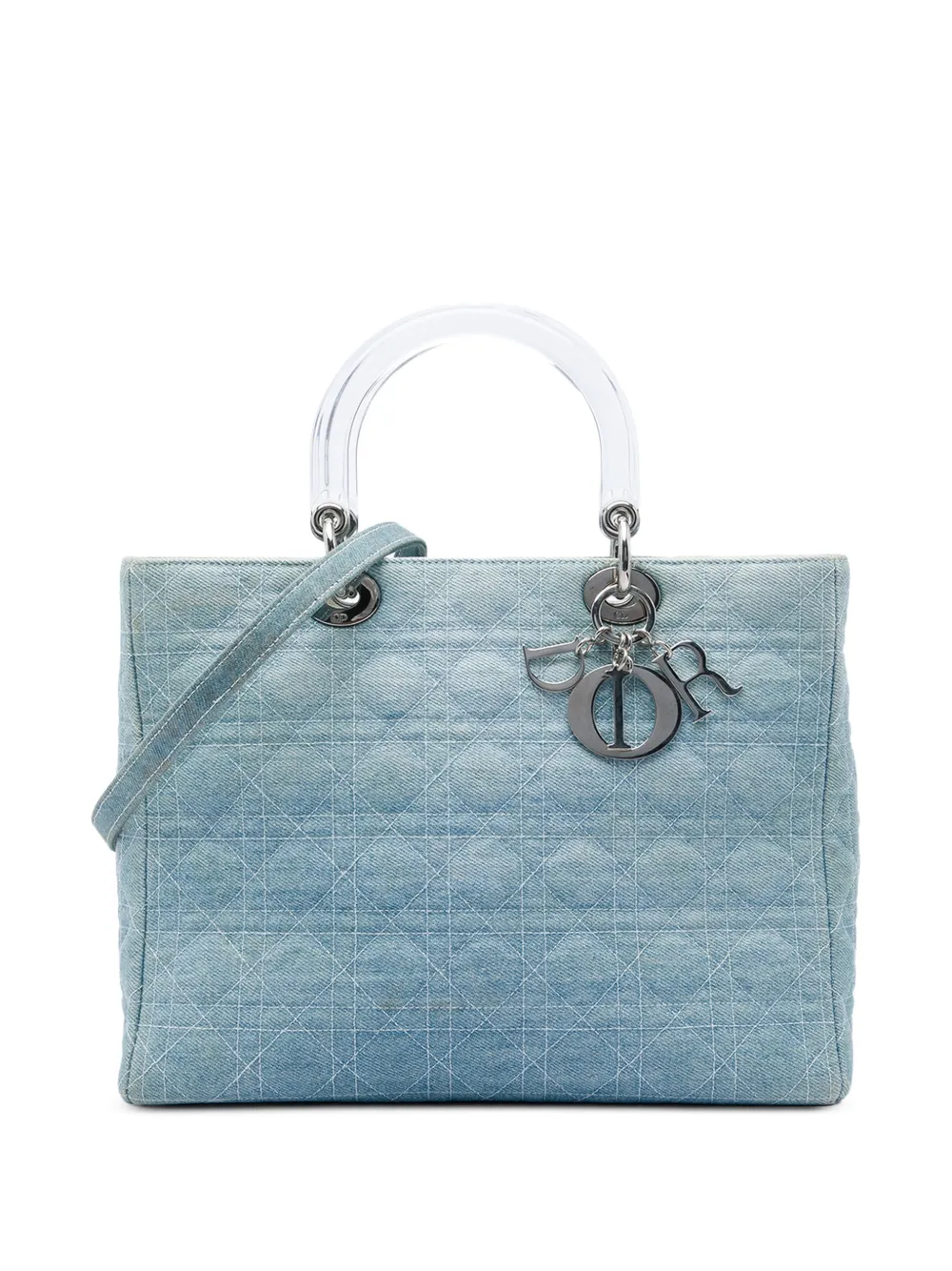 Christian Dior Pre-Owned 2000 Large Denim Cannage Acrylic Handles Lady Dior satchel - Blau