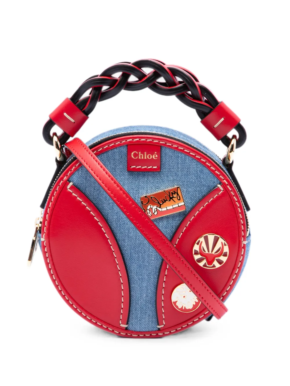 Chloé Pre-Owned 2021 Mini Denim and Calfskin Daria Round satchel - Blau