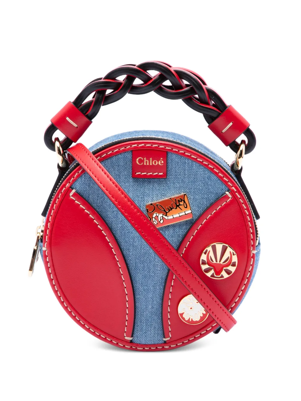 Chloé Pre-Owned mini sac à main rond Daria en jean et cuir de veau (2021) - Bleu