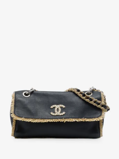 CHANEL Pre-Owned 2009-2010 CC Raffia Fringe Trimmed Calfskin Chain Flap shoulder bag