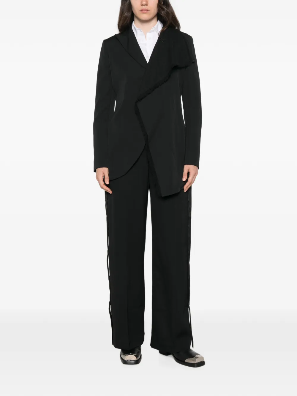 Yohji Yamamoto Asymmetrisch jack met franje Zwart